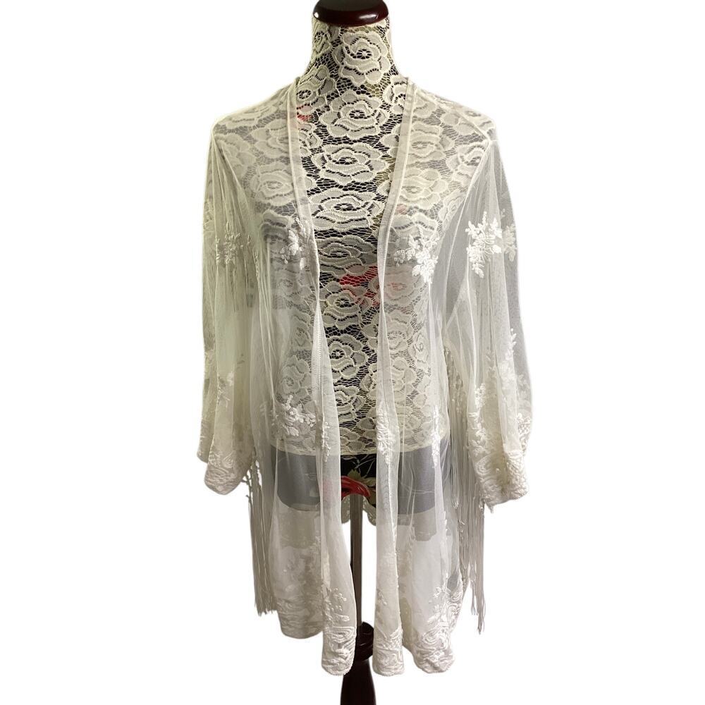 Torrid White Lace Mesh Floral Kimono Beach Swim Coverup size 1